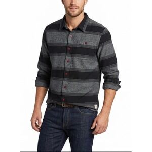 Rusty Flannel Long Sleeve Button Down Shirt Black Grey Striped Mens Large